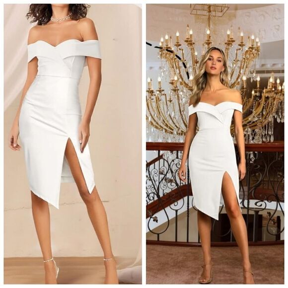NWT Off The Shoulder Dresses Wedding Guest Cocktail Party Bodycon Split … - Picture 1 of 16